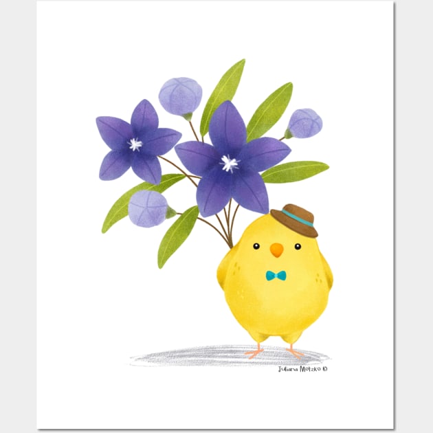 Yellow Bird with Balloon Flowers bouquet Wall Art by julianamotzko